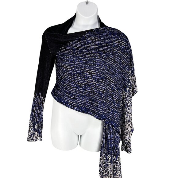 BCBGMAXAZRIA Womens XS/S Blue Black Artsy Waterfall Cardigan 70% Silk Soft Girl - Picture 5 of 15